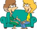 Royalty Free Clipart Image of Two Women Talking