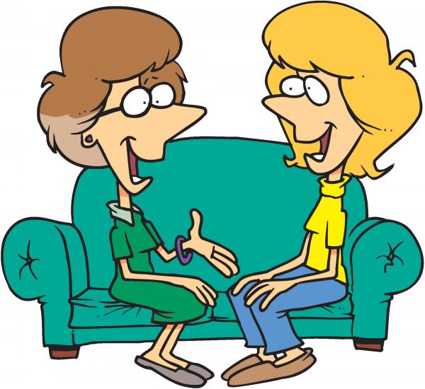 Royalty Free Clipart Image of Two Women Talking