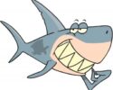 Royalty Free Clipart Image of a Shark Using a Toothpick