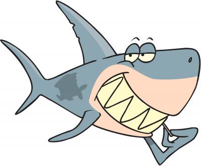 Royalty Free Clipart Image of a Shark Using a Toothpick